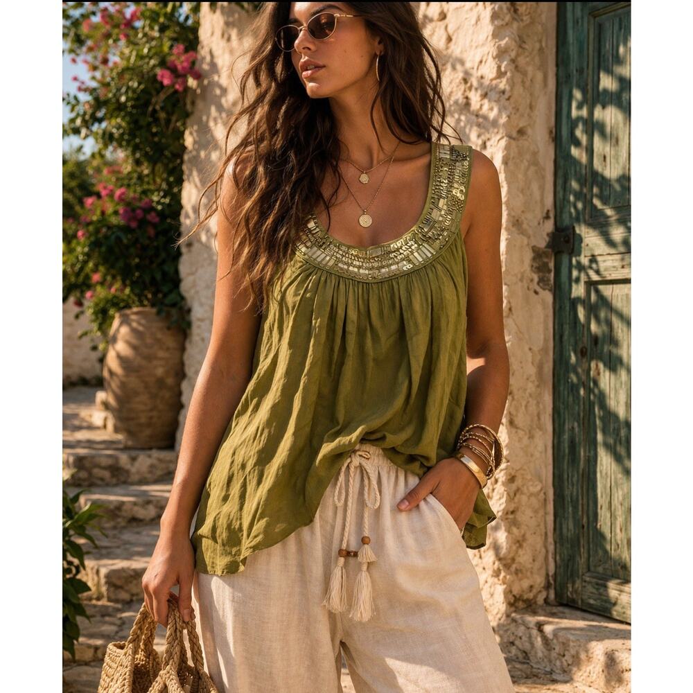 Apt. 9 Olive Green Embellished Scoop Neck Tank